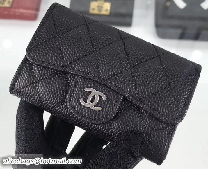 Best Price Chanel Grained Leather Classic Flap Card Holder A80799 BlackSilver