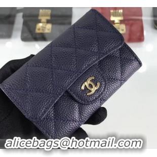 Luxury Chanel Grained Leather Classic Flap Card Holder A80799 Navy Blue/Gold