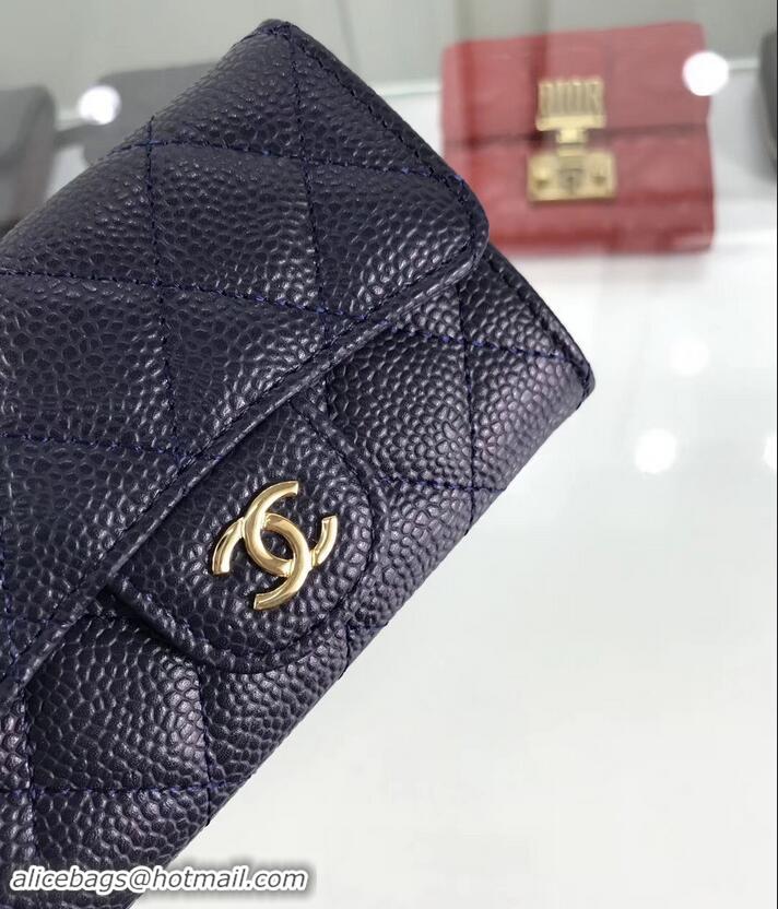 Luxury Chanel Grained Leather Classic Flap Card Holder A80799 Navy Blue/Gold