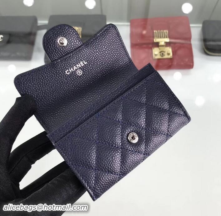 Stylish Chanel Grained Leather Classic Flap Card Holder A80799 Navy Blue/Silver