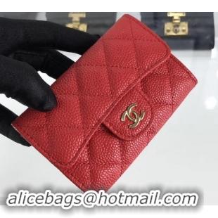 Grade Quality Chanel Grained Leather Classic Flap Card Holder A80799 Red/Gold