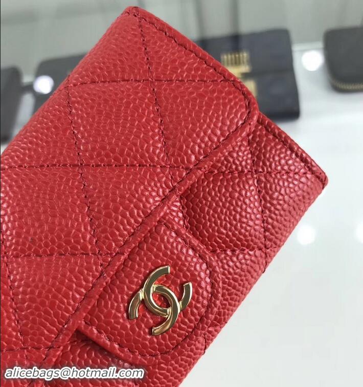 Grade Quality Chanel Grained Leather Classic Flap Card Holder A80799 Red/Gold