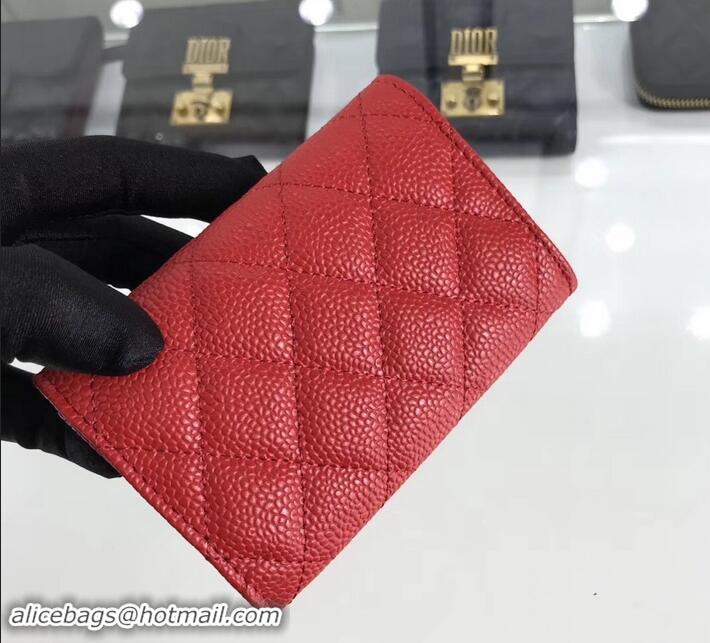 Grade Quality Chanel Grained Leather Classic Flap Card Holder A80799 Red/Gold