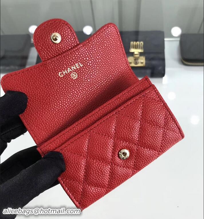 Grade Quality Chanel Grained Leather Classic Flap Card Holder A80799 Red/Gold