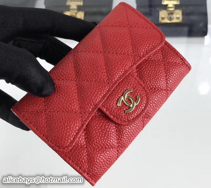 Grade Quality Chanel Grained Leather Classic Flap Card Holder A80799 Red/Gold