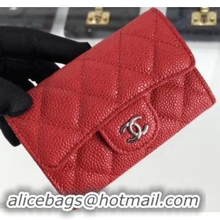 Grade Quality Chanel Grained Leather Classic Flap Card Holder A80799 Red/Silver