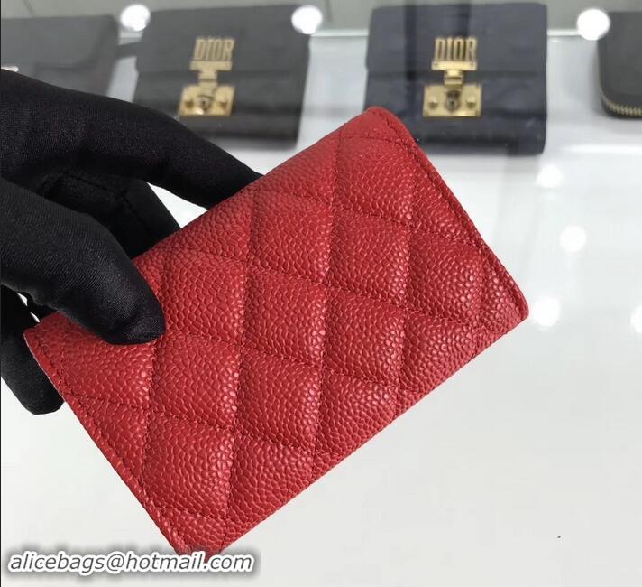 Grade Quality Chanel Grained Leather Classic Flap Card Holder A80799 Red/Silver