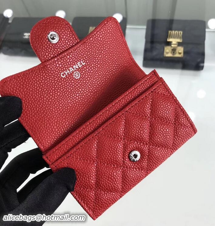 Grade Quality Chanel Grained Leather Classic Flap Card Holder A80799 Red/Silver