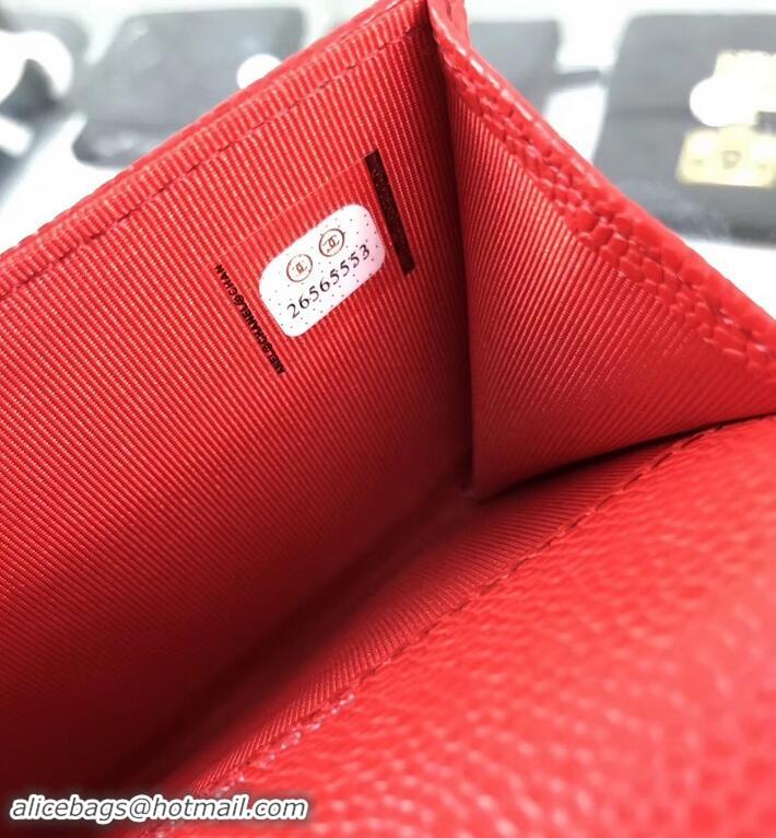 Grade Quality Chanel Grained Leather Classic Flap Card Holder A80799 Red/Silver