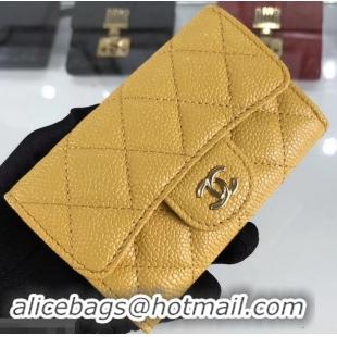 Good Looking Chanel Grained Leather Classic Flap Card Holder A80799 Yellow/Gold