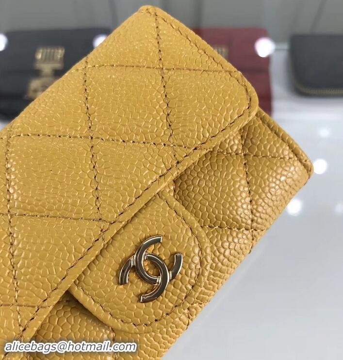 Good Looking Chanel Grained Leather Classic Flap Card Holder A80799 Yellow/Gold