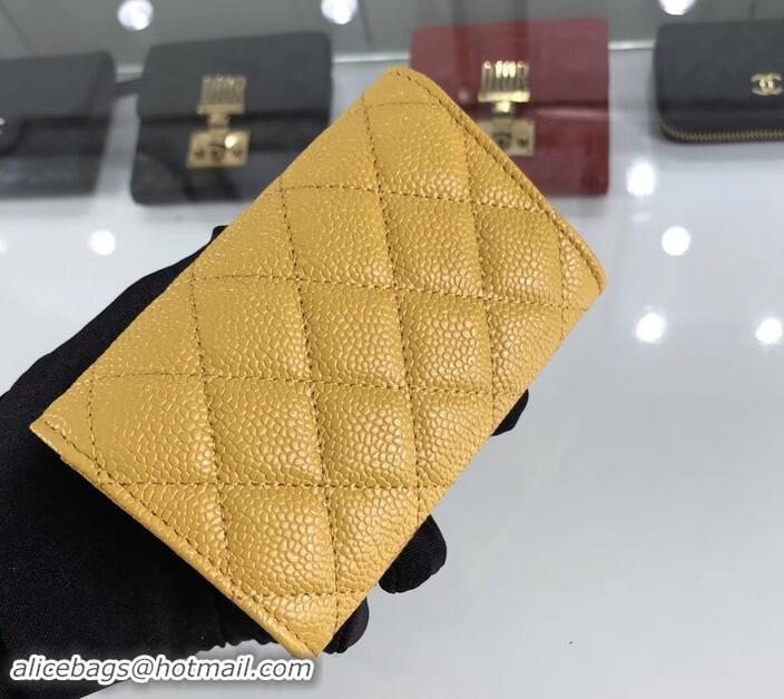 Good Looking Chanel Grained Leather Classic Flap Card Holder A80799 Yellow/Gold