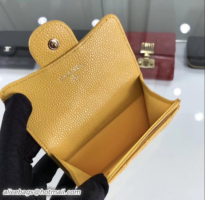 Good Looking Chanel Grained Leather Classic Flap Card Holder A80799 Yellow/Gold