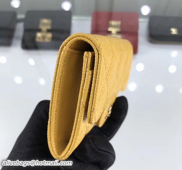 Good Looking Chanel Grained Leather Classic Flap Card Holder A80799 Yellow/Gold