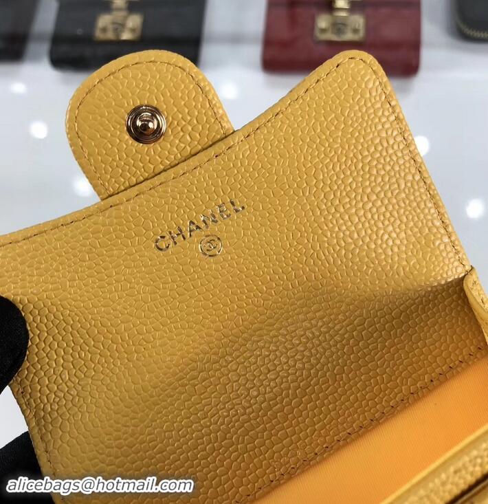 Good Looking Chanel Grained Leather Classic Flap Card Holder A80799 Yellow/Gold