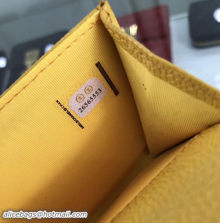 Good Looking Chanel Grained Leather Classic Flap Card Holder A80799 Yellow/Gold