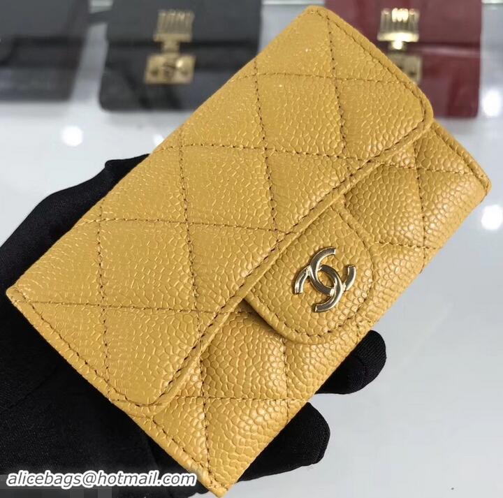 Good Looking Chanel Grained Leather Classic Flap Card Holder A80799 Yellow/Gold