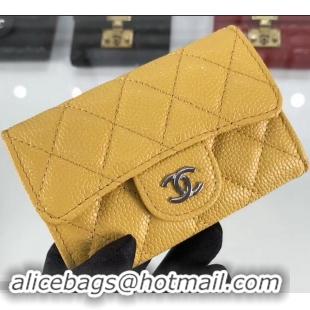 Purchase Chanel Grained Leather Classic Flap Card Holder A80799 Yellow/Silver