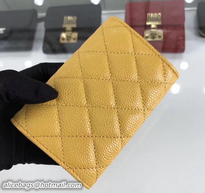 Purchase Chanel Grained Leather Classic Flap Card Holder A80799 Yellow/Silver