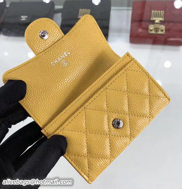 Purchase Chanel Grained Leather Classic Flap Card Holder A80799 Yellow/Silver