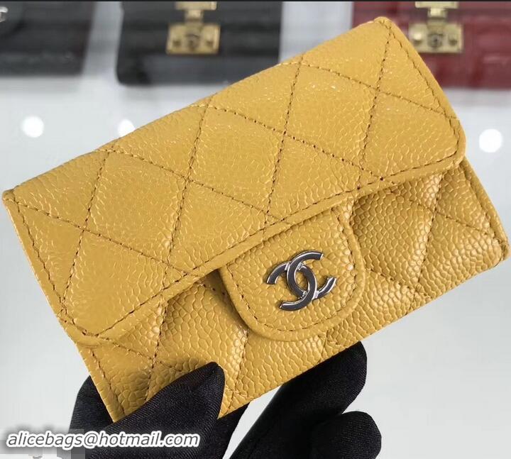 Purchase Chanel Grained Leather Classic Flap Card Holder A80799 Yellow/Silver