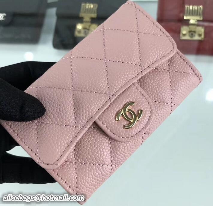 Sumptuous Chanel Grained Leather Classic Flap Card Holder  A80799 Pink/Gold