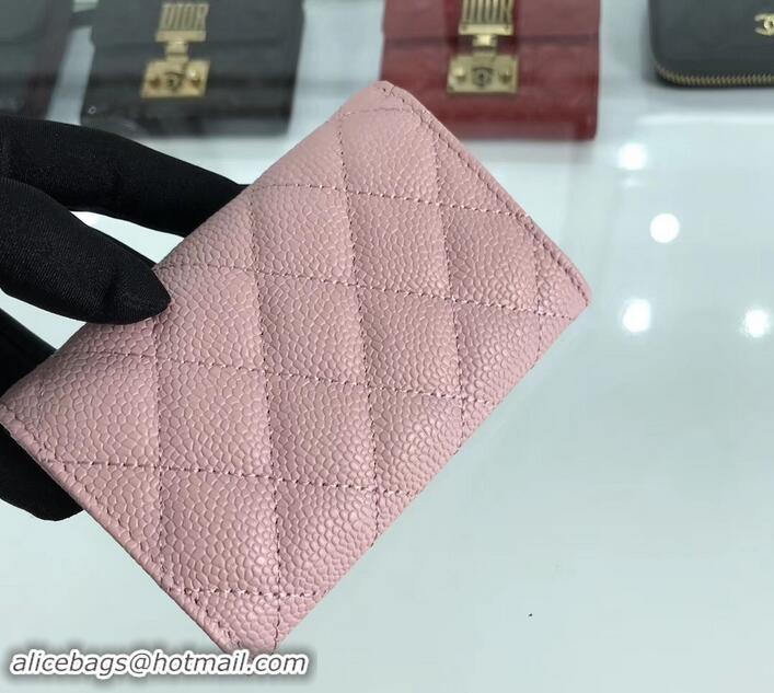 Sumptuous Chanel Grained Leather Classic Flap Card Holder  A80799 Pink/Silver