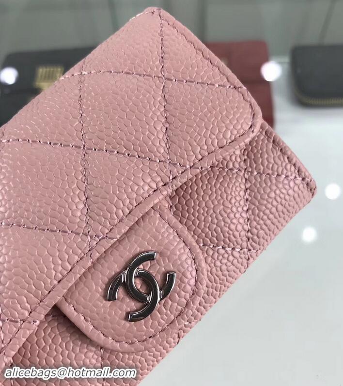 Sumptuous Chanel Grained Leather Classic Flap Card Holder  A80799 Pink/Silver