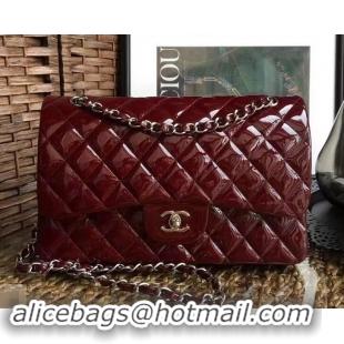 Perfect Chanel Classic jumbo Flap Bag 1113 burgundy in patent leather with silver Hardware 