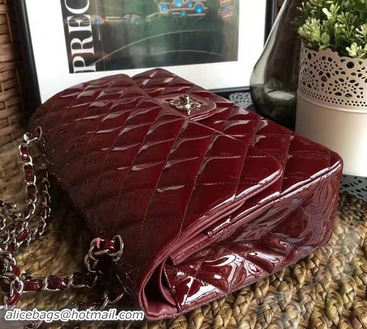 Perfect Chanel Classic jumbo Flap Bag 1113 burgundy in patent leather with silver Hardware 