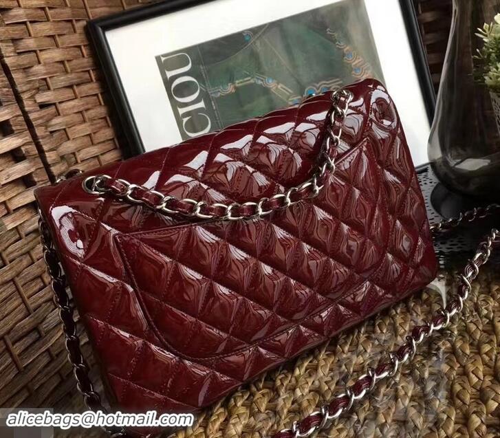 Perfect Chanel Classic jumbo Flap Bag 1113 burgundy in patent leather with silver Hardware 