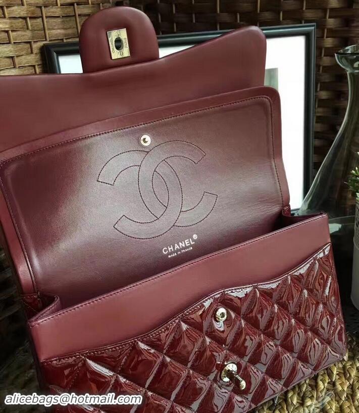 Perfect Chanel Classic jumbo Flap Bag 1113 burgundy in patent leather with silver Hardware 