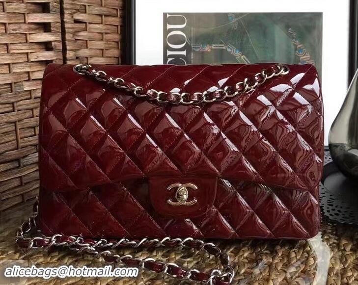 Perfect Chanel Classic jumbo Flap Bag 1113 burgundy in patent leather with silver Hardware 