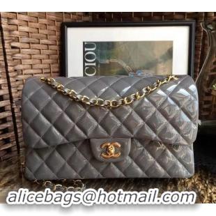 Fashion Chanel Classic jumbo Flap Bag 1113 gray in patent leather with silver Hardware 