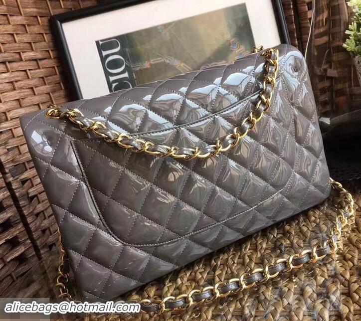 Fashion Chanel Classic jumbo Flap Bag 1113 gray in patent leather with silver Hardware 