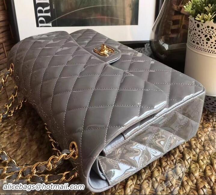 Fashion Chanel Classic jumbo Flap Bag 1113 gray in patent leather with silver Hardware 