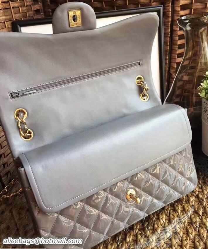 Fashion Chanel Classic jumbo Flap Bag 1113 gray in patent leather with silver Hardware 