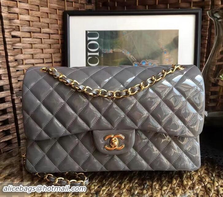 Fashion Chanel Classic jumbo Flap Bag 1113 gray in patent leather with silver Hardware 