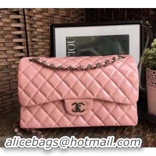 Luxury Chanel Classic jumbo Flap Bag 1113 pink in patent leather with silver Hardware 