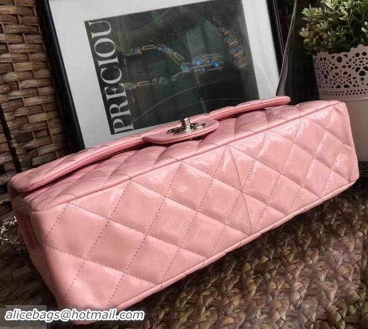 Luxury Chanel Classic jumbo Flap Bag 1113 pink in patent leather with silver Hardware 