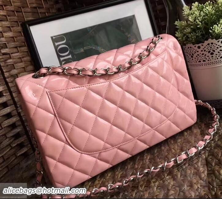 Luxury Chanel Classic jumbo Flap Bag 1113 pink in patent leather with silver Hardware 