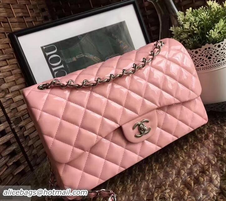 Luxury Chanel Classic jumbo Flap Bag 1113 pink in patent leather with silver Hardware 