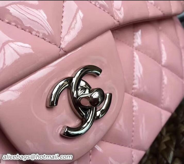 Luxury Chanel Classic jumbo Flap Bag 1113 pink in patent leather with silver Hardware 