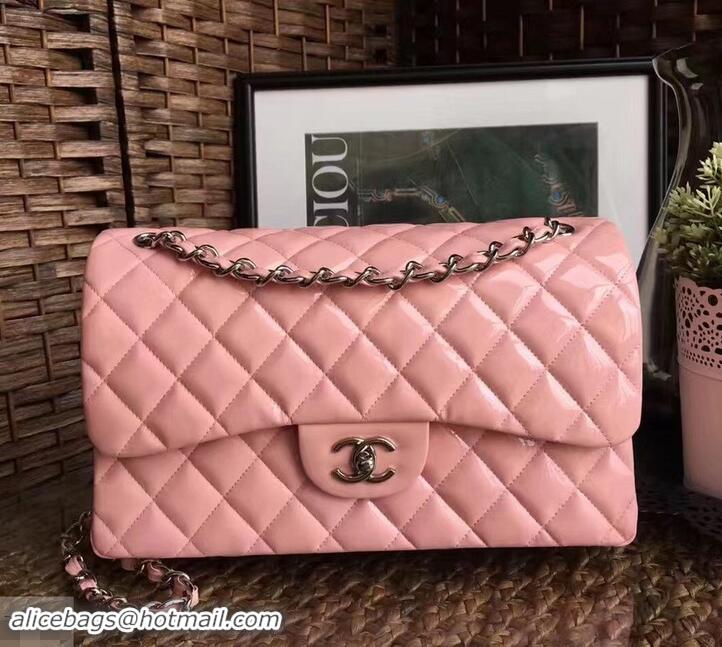 Luxury Chanel Classic jumbo Flap Bag 1113 pink in patent leather with silver Hardware 