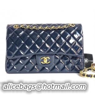 Classic Chanel Classic jumbo Flap Bag 1113 navy blue in patent leather with Gold Hardware