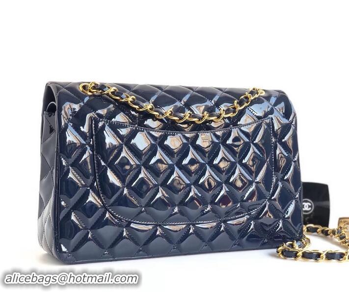 Classic Chanel Classic jumbo Flap Bag 1113 navy blue in patent leather with Gold Hardware