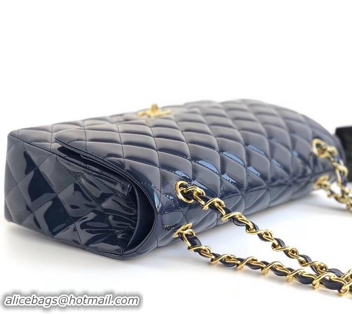 Classic Chanel Classic jumbo Flap Bag 1113 navy blue in patent leather with Gold Hardware