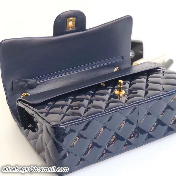 Classic Chanel Classic jumbo Flap Bag 1113 navy blue in patent leather with Gold Hardware