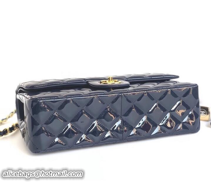 Classic Chanel Classic jumbo Flap Bag 1113 navy blue in patent leather with Gold Hardware