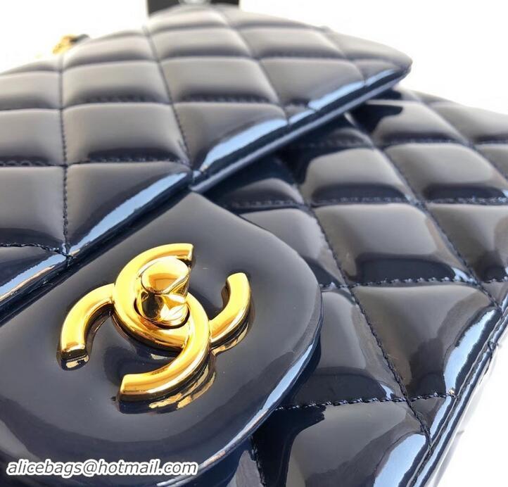 Classic Chanel Classic jumbo Flap Bag 1113 navy blue in patent leather with Gold Hardware